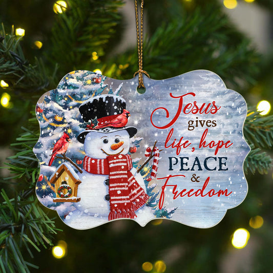 Jesus Benelux Aluminum Ornament - Happy Snowman Drawing, Christmas Night - Christian Gift - Jesus Gives Life Hope Peace And Freedom