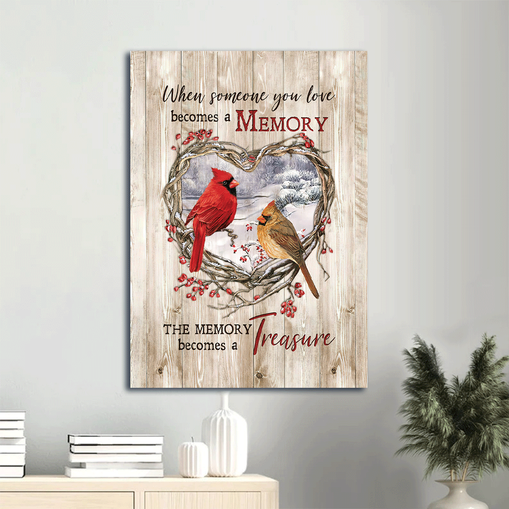 Jesus Portrait Canvas- Heart of thorn, Red cardinal, White snow canvas- Gift for Christian- The memory becomes a treasure - Portrait Canvas Prints, Christian Wall Art