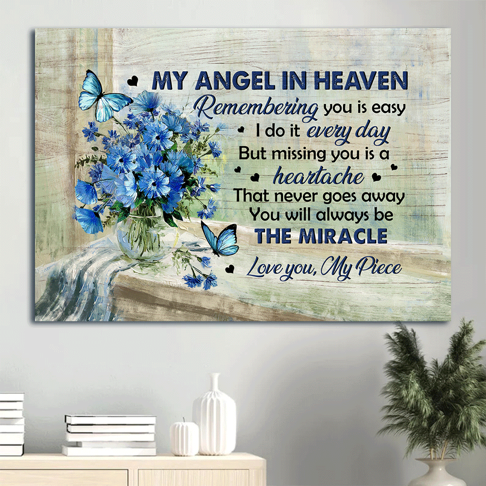 Memorial Landscape Canvas- Blue butterfly, Baby Blue Eyes- Gift for members family- You will always be the miracle - Heaven Landscape Canvas Prints, Wall Art