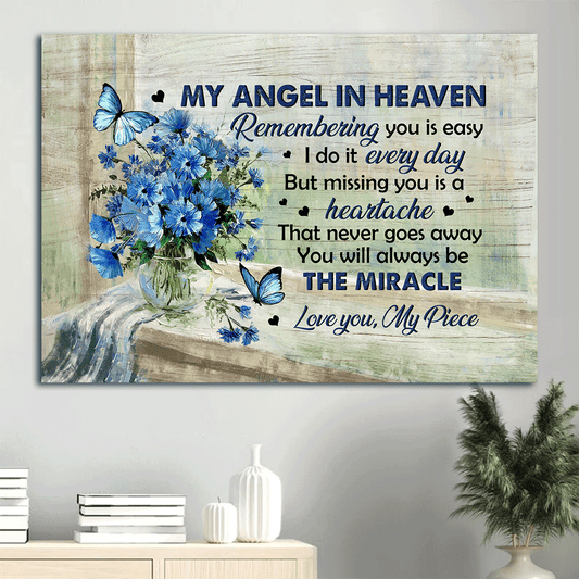 Memorial Landscape Canvas- Blue butterfly, Baby Blue Eyes- Gift for members family- You will always be the miracle - Heaven Landscape Canvas Prints, Wall Art