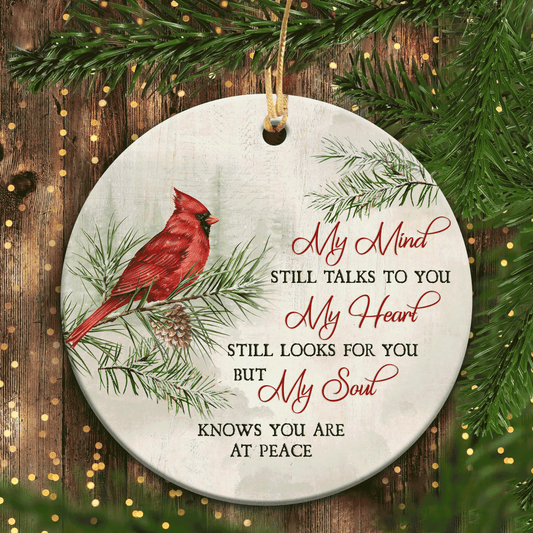 Memorial Gift - Heaven Heart Ceramic Ornament - Red Cardinal, My Heart Still Looks For You - Gifts For Family Members, Gifts For Christmas Home Decor, Gifts For Cardinal Lover
