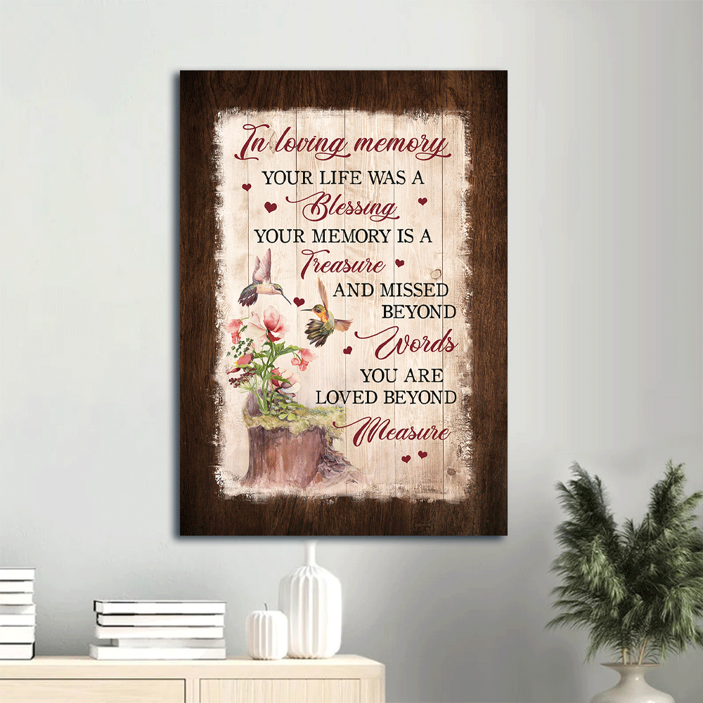 Memorial Portrait Canvas- Hummingbird Couple- Memorial gift for members family- Your life was a blessing - Heaven Portrait Canvas Prints, Wall Art