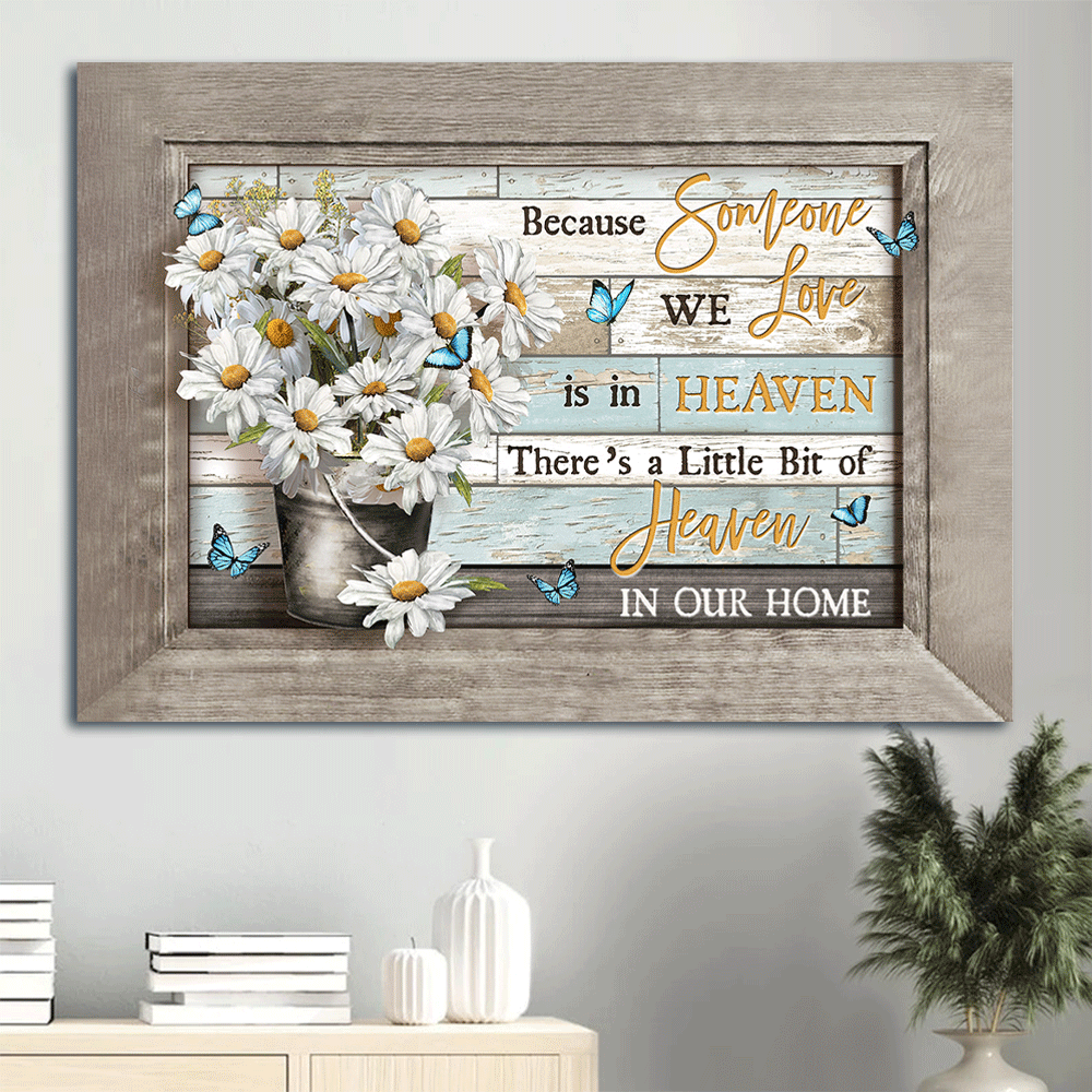 Memorial Landscape Canvas- Heaven, Daisy, Butterfly canvas- Gift for members family - There's a little bit of heaven in our home - Heaven Landscape Canvas Prints, Wall Art