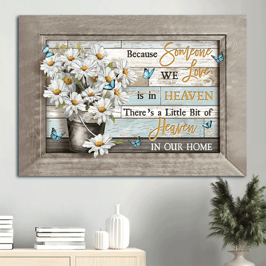 Memorial Landscape Canvas-  Heaven, Daisy, Butterfly canvas- Gift for members family - There's a little bit of heaven in our home - Heaven Landscape Canvas Prints, Wall Art