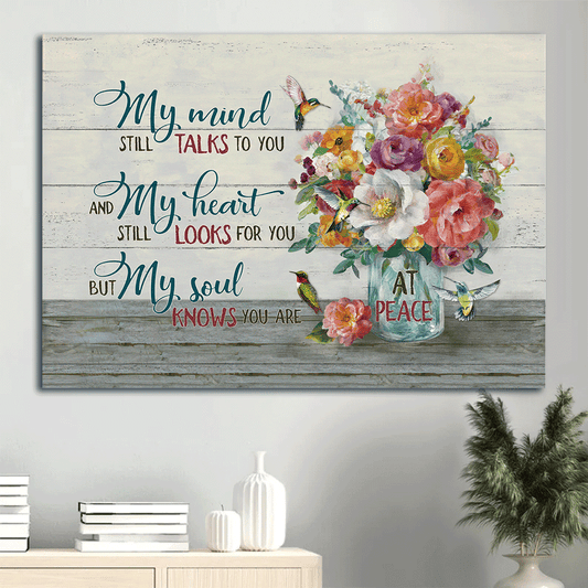 Memorial Landscape Canvas- Flower in mason jar- Gift for members family- My mind still talks to you - Heaven Landscape Canvas Prints, Wall Art