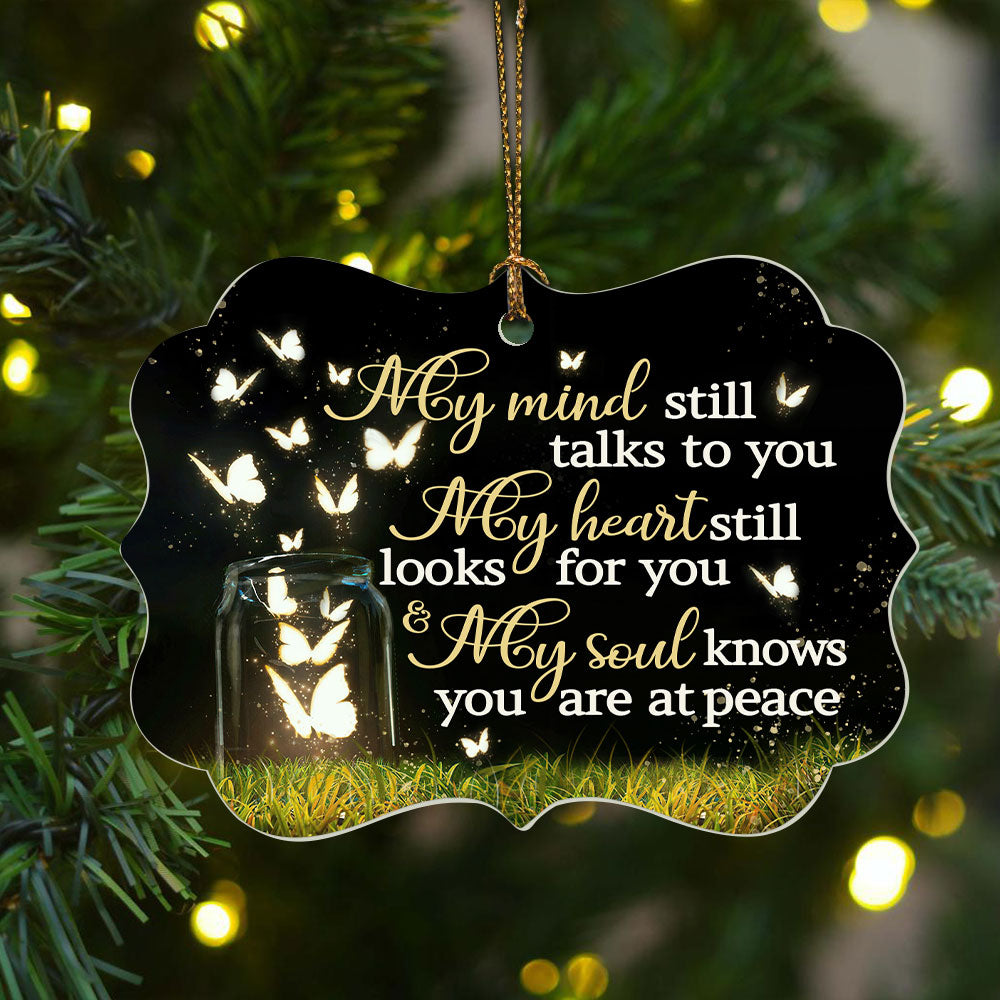 Heaven Benelux Aluminum Ornament - Glowing Butterflies In Mason Jar - Memorial Gift For Family Members - My Soul Knows You Are At Peace