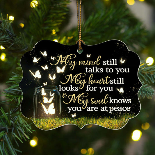 Heaven Benelux Aluminum Ornament - Glowing Butterflies In Mason Jar - Memorial Gift For Family Members - My Soul Knows You Are At Peace