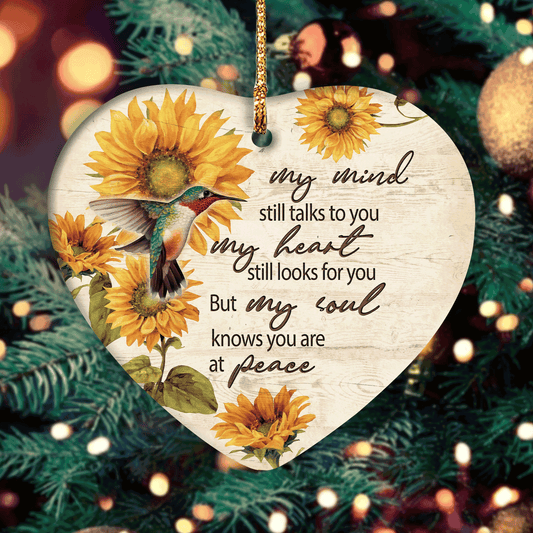 Heaven Heart Ceramic Ornament - Sunflower pattern, Colorful hummingbird - Memorial Gift For Family Members - My soul knows you are at peace