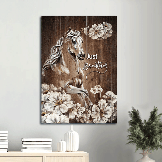 Jesus Portrait Canvas- Horse painting, Beautiful white flower, Just breath canvas- Gift for Christian- Portrait Canvas Prints, Christian Wall Art