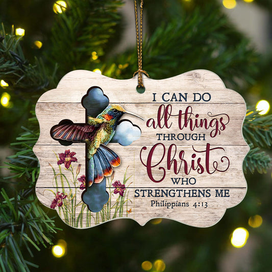 Jesus Benelux Aluminum Ornament- Hummingbird Painting, Beautiful Cross, Purple Flower- Gift For Christian- I Can Do All Things Through Christ