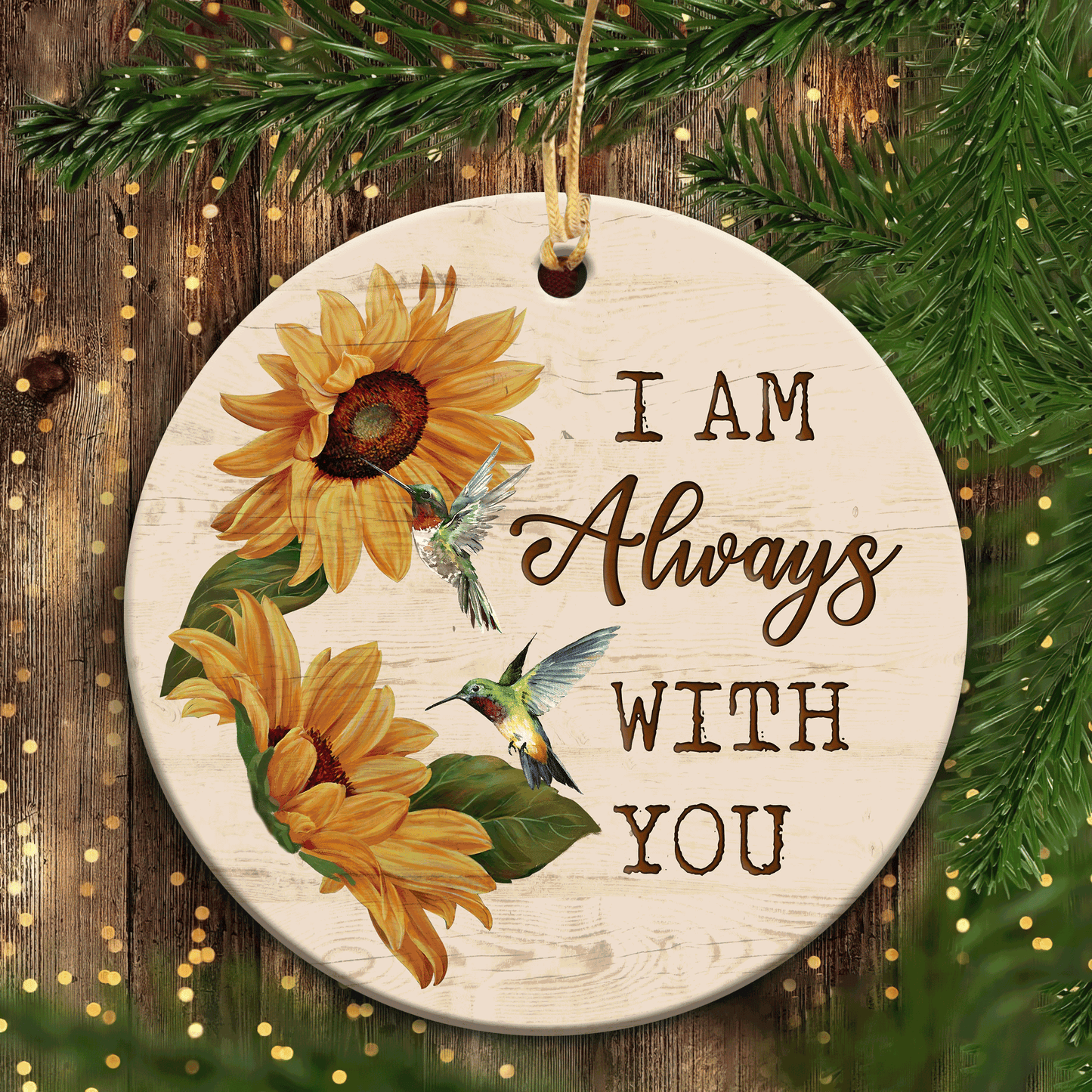 Jesus - Circle Ceramic Ornament - Hummingbird And Sunflower - I Am Always With You - Gift For Religious Christian