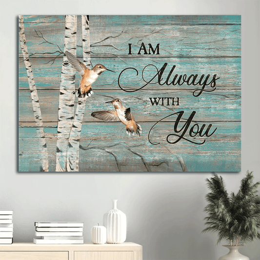 Memorial Landscape Canvas- Hummingbird drawing, Blue background, Oldest tree canvas- Gift for members family- I am always with you - Heaven Landscape Canvas Prints, Wall Art
