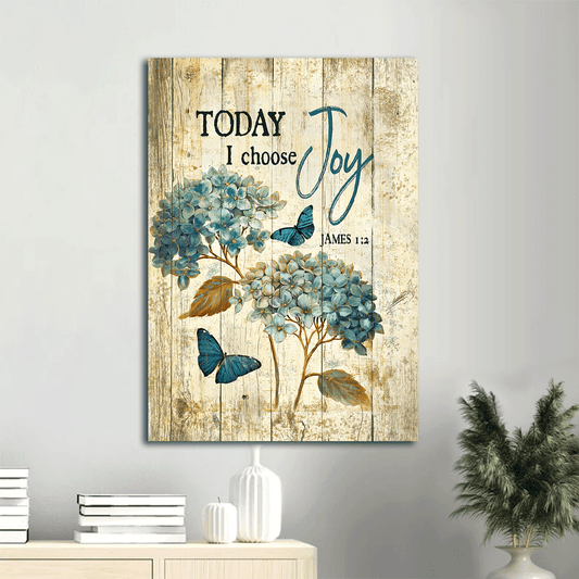 Jesus Portrait Canvas- Hydrangea painting, Blue butterfly canvas- Gift for Christian- Today I choose joy -  Portrait Canvas Prints, Wall Art