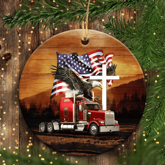 Jesus Circle Ceramic Ornament - Awesome Eagle, Red Truck, Cross, US Flag- Gift For Religious Christian
