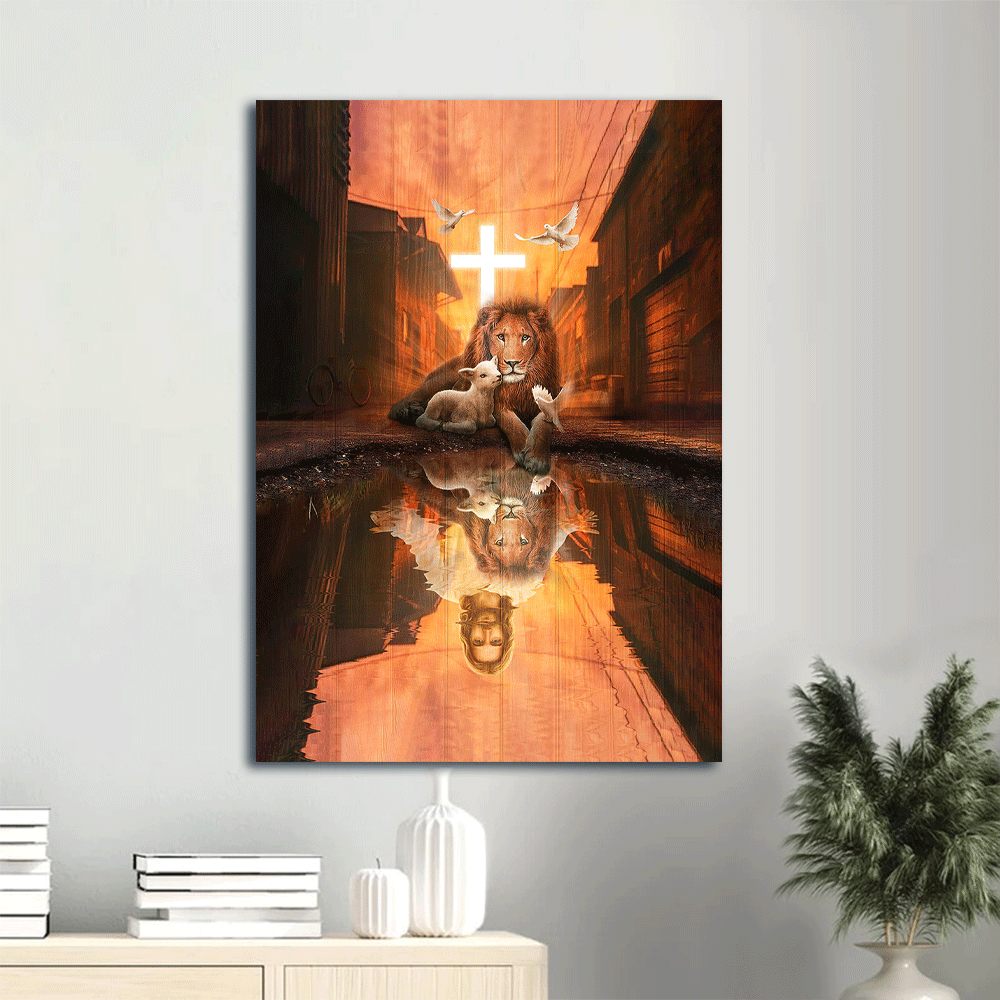 Jesus Portrait Canvas- Lion of Judah, Lamb of God, Jesus's reflection, Light Cross- Gift for Christian - Portrait Canvas Prints, Wall Art