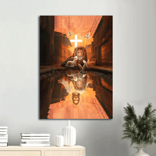 Jesus Portrait Canvas- Lion of Judah, Lamb of God, Jesus's reflection, Light Cross- Gift for Christian - Portrait Canvas Prints, Wall Art