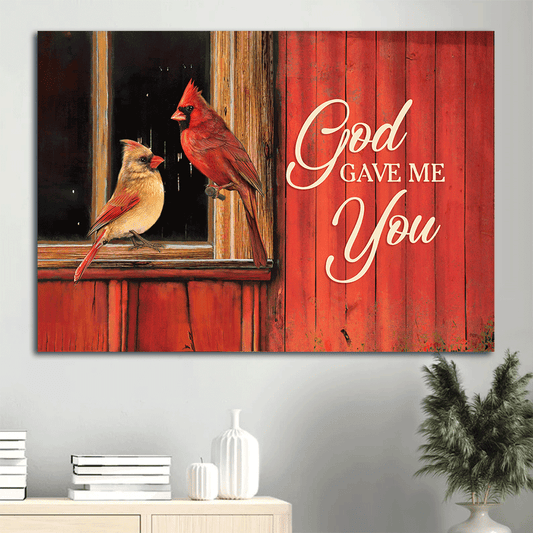 Couple Landscape Canvas- Jesus, Cardinal, Love - Anniversary gift for couple, lover- God gave me you - Landscape Canvas Prints, Wall Art
