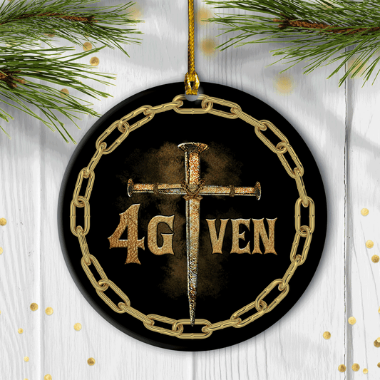 Best Christmas Ornament Gifts, Inspirational Circle Ceramic Ornament, Gift for Religious Christian, Jesus Forgiven Cross Of Nails Ornaments