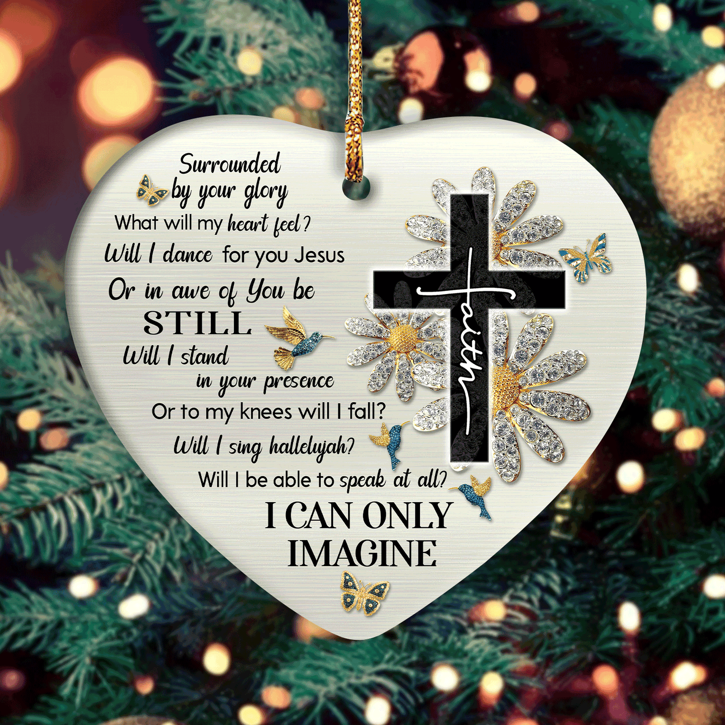Jesus -  Jesus Heart Ceramic Ornament- Black Cross, Golden Flower, Butterfly, Hummingbird - I Can Only Imagine - Christian Gift, Gifts For Christmas Decoration, Gifts For Bible Verse Lover