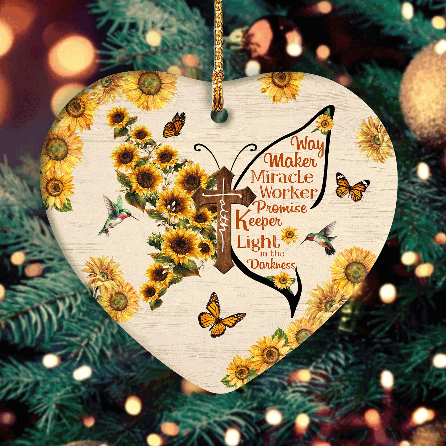 Jesus Heart Ceramic Ornament- Faith Cross, Sunflower, Butterfly, Hummingbird- Gift For Christian- Way Maker, Miracle Worker