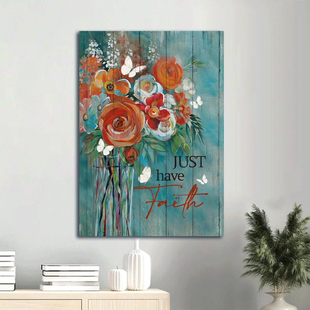 Jesus Portrait Canvas- Rose Painting, White butterfly- Gift for Christian- Just have a faith - Portrait Canvas Prints, Wall Art