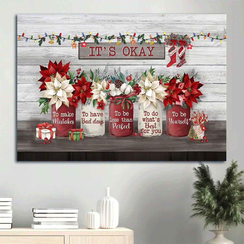 Jesus Landscape Canvas- Poinsettia flower, Christmas, It's okay canvas- Gift for Christian - Landscape Canvas Prints, Wall Art