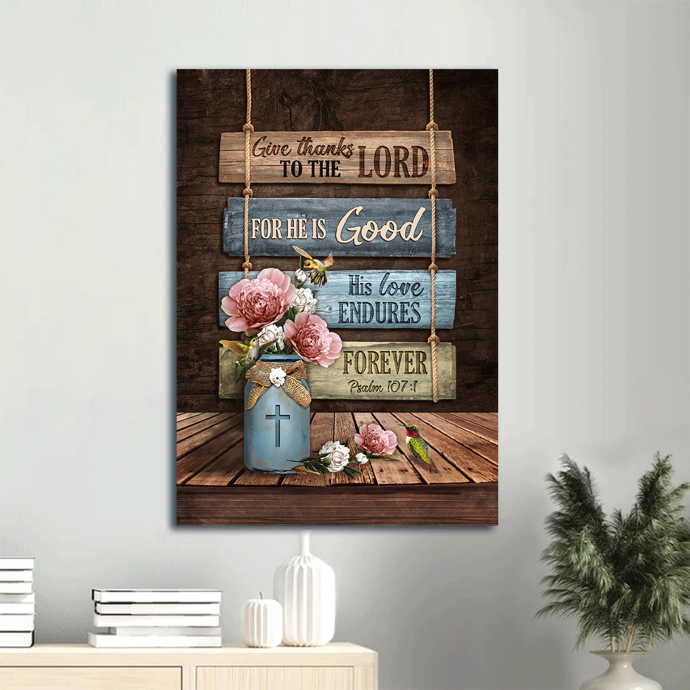 Jesus Portrait Canvas- Garden roses, Hummingbird canvas- Gift for Christian- Give thanks to the Lord - Portrait Canvas Prints, Wall Art