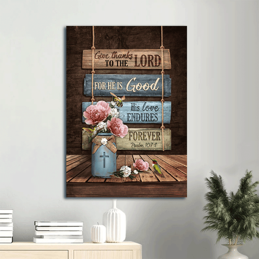 Jesus Portrait Canvas- Garden roses, Hummingbird canvas- Gift for Christian- Give thanks to the Lord - Portrait Canvas Prints, Wall Art