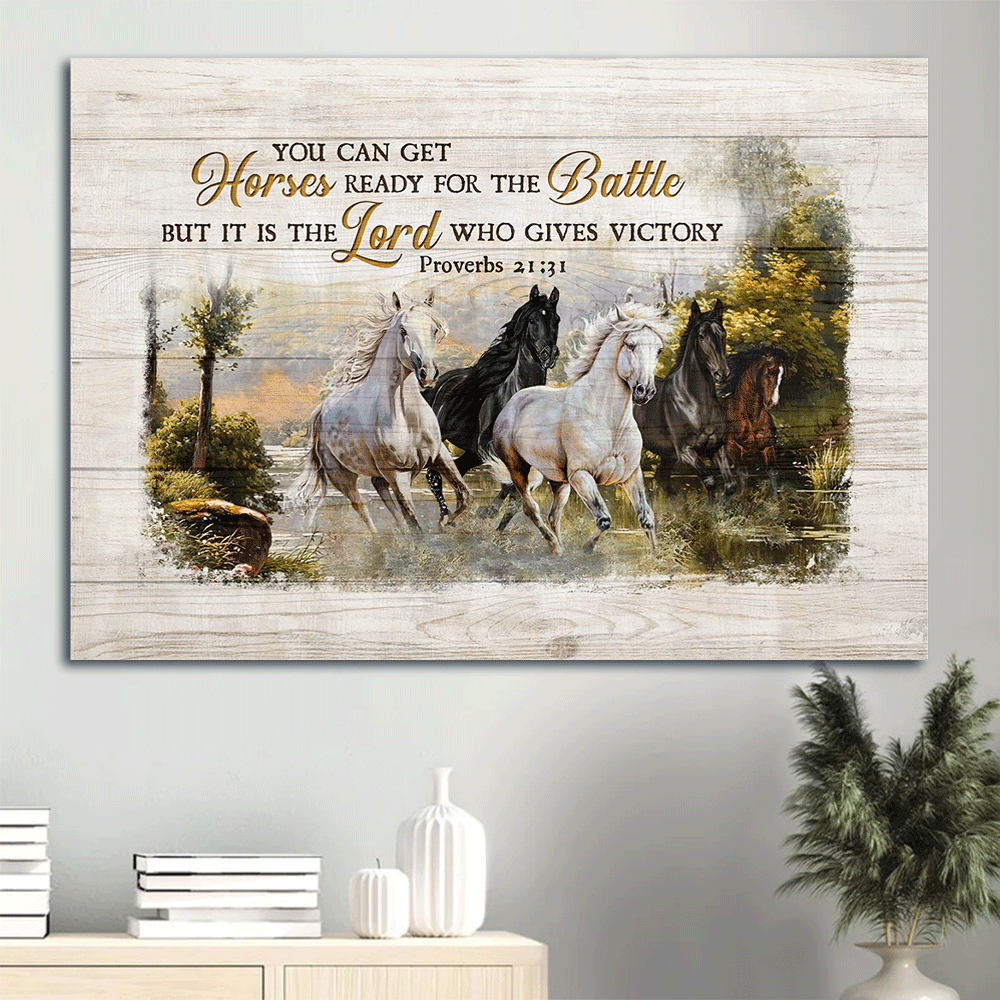Jesus Landscape Canvas- Running horses, In the forest- Gift for Christian- It is the Lord who gives victory - Landscape Canvas Prints, Wall Art