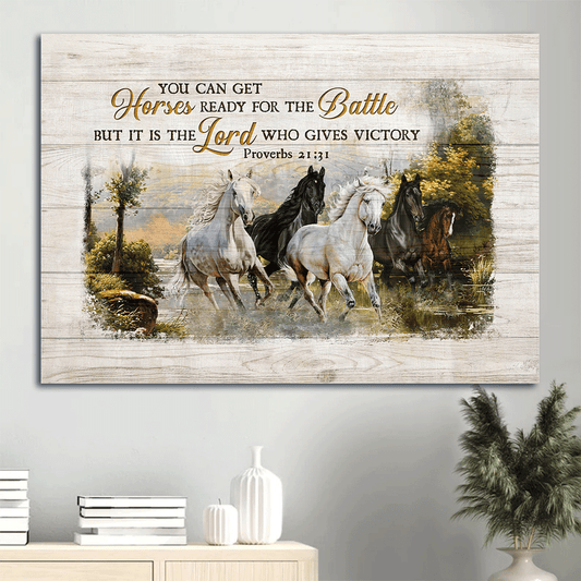 Jesus Landscape Canvas- Running horses, In the forest- Gift for Christian- It is the Lord who gives victory - Landscape Canvas Prints, Wall Art