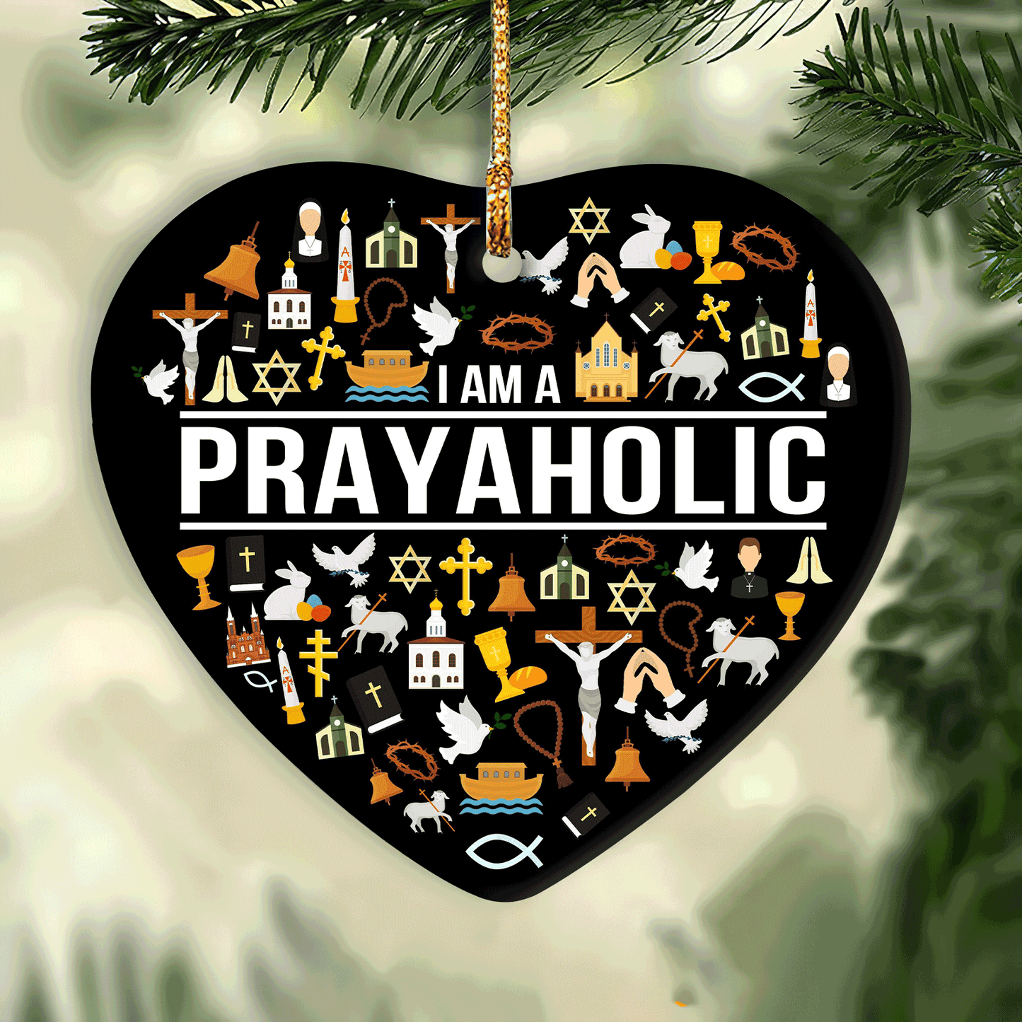 Jesus Heart Ceramic Ornament- Christian Gift - I Am A Prayaholic Heart Ceramic Ornament