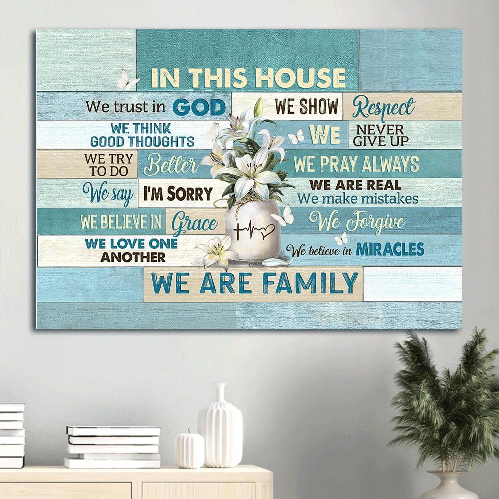 Jesus Landscape Canvas- Lilies jar, Butterfly canvas- Gift for Christian- In this house we trust in God - Landscape Canvas Prints, Wall Art