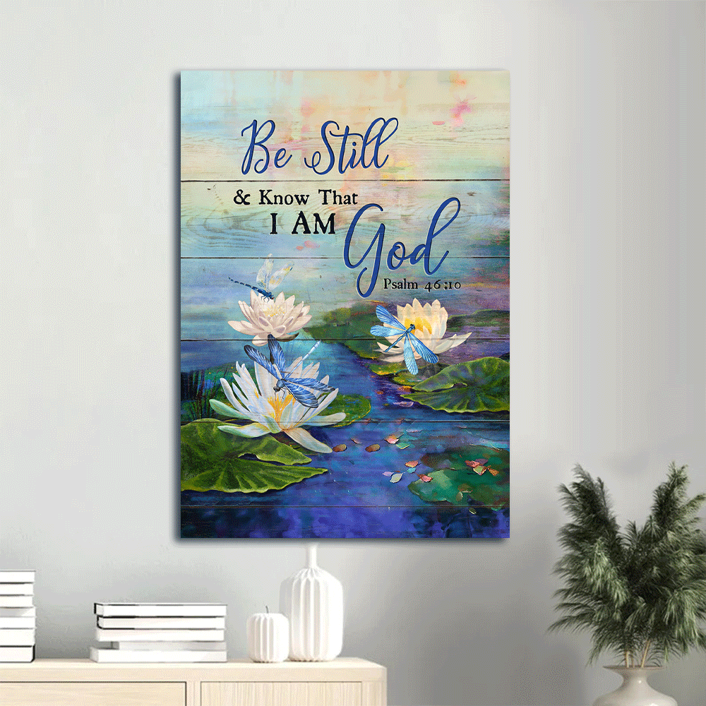 Jesus Portrait Canvas- Lotus, Dragonfly - Gift for Christian - Be still and know that I am God - Portrait Canvas Prints, Wall Art