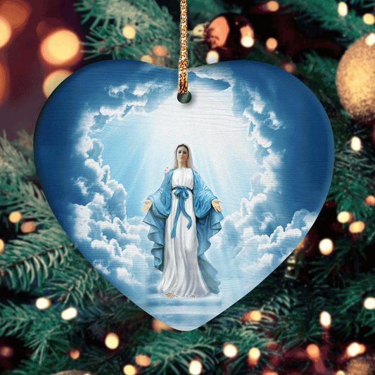 Jesus Heart Ceramic Ornament- Maria In Beautiful Sky Heart Ceramic Ornament - Christian Gift