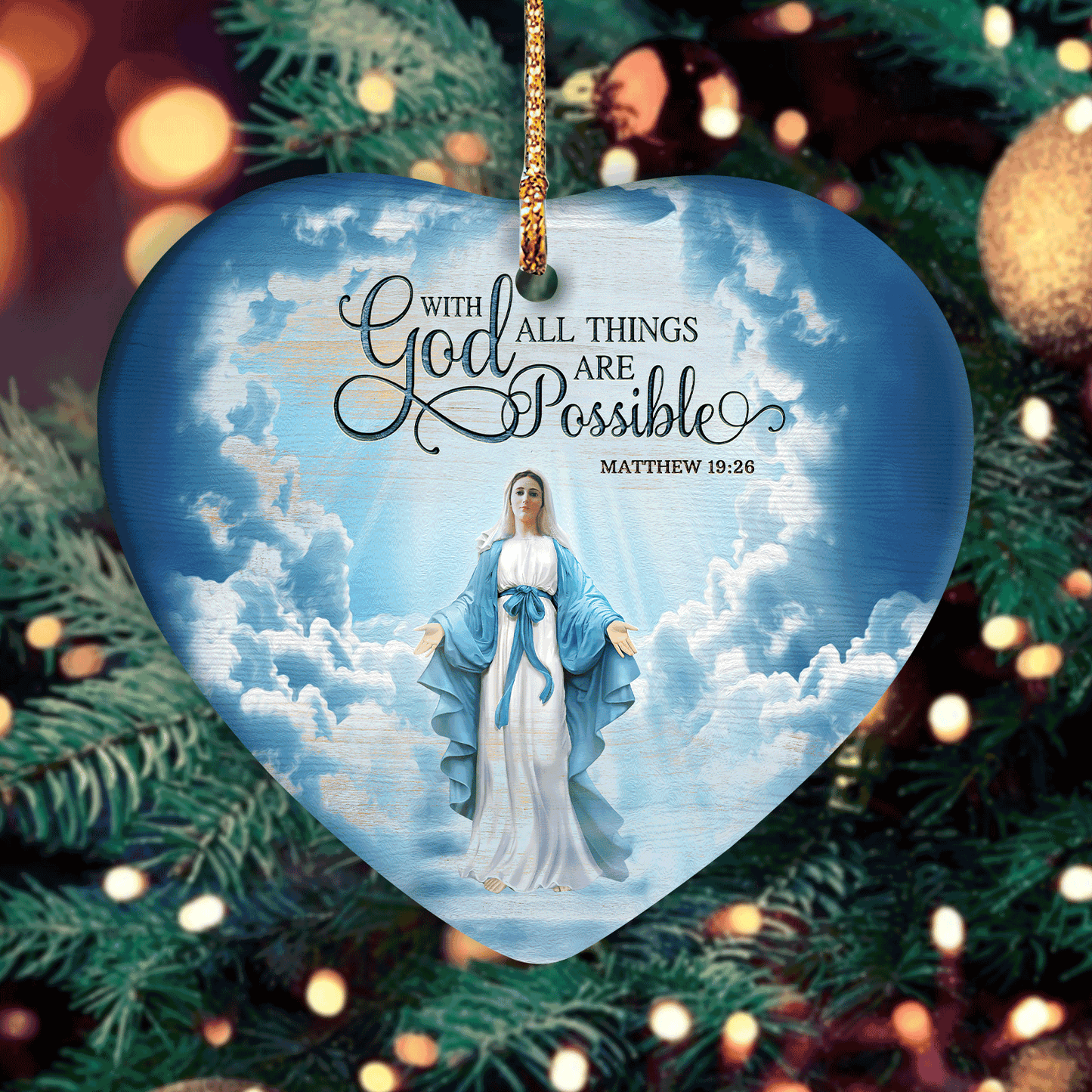 Jesus Circle Ceramic Ornament- Maria In The Beautiful Sky Circle Ceramic Ornament - Christian Gift - With God All Things Are Possible