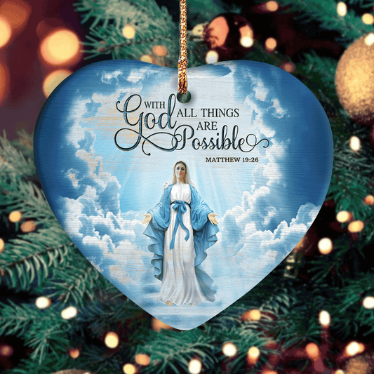 Jesus Circle Ceramic Ornament- Maria In The Beautiful Sky Circle Ceramic Ornament - Christian Gift - With God All Things Are Possible