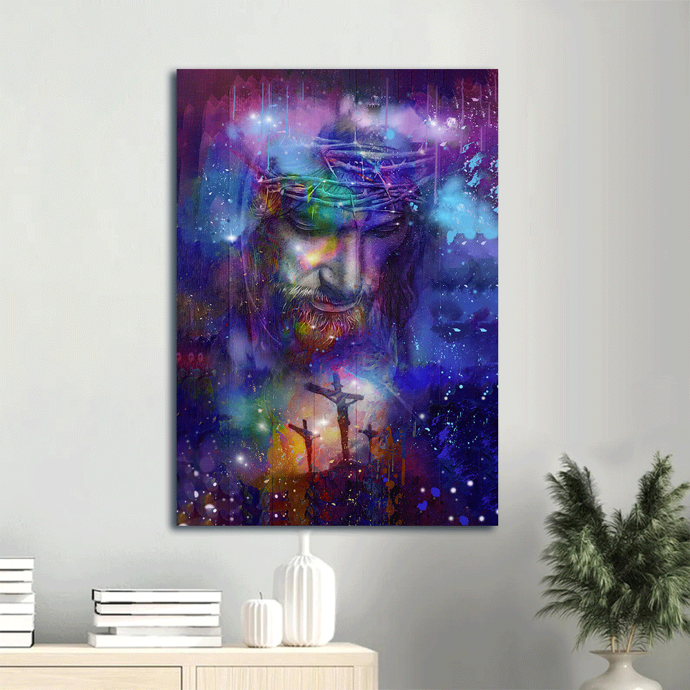 Jesus Portrait Canvas- Jesus Painting, Galaxy, Cross, Miraculous picture- Gift for Christian - Portrait Canvas Prints, Wall Art