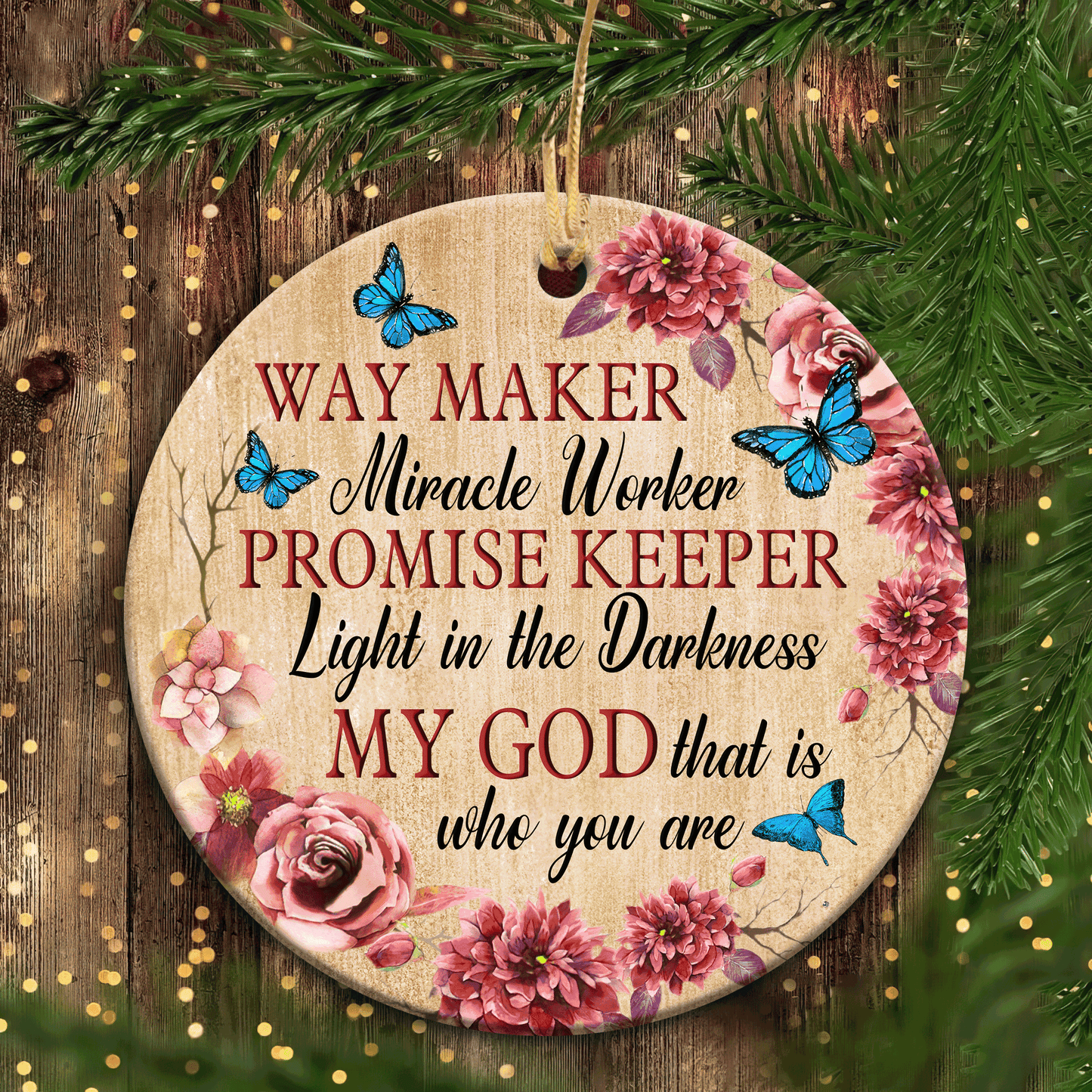 Jesus - Circle Ceramic Ornament - My God Is The Light In The Darkness - Gift For Religious Christian