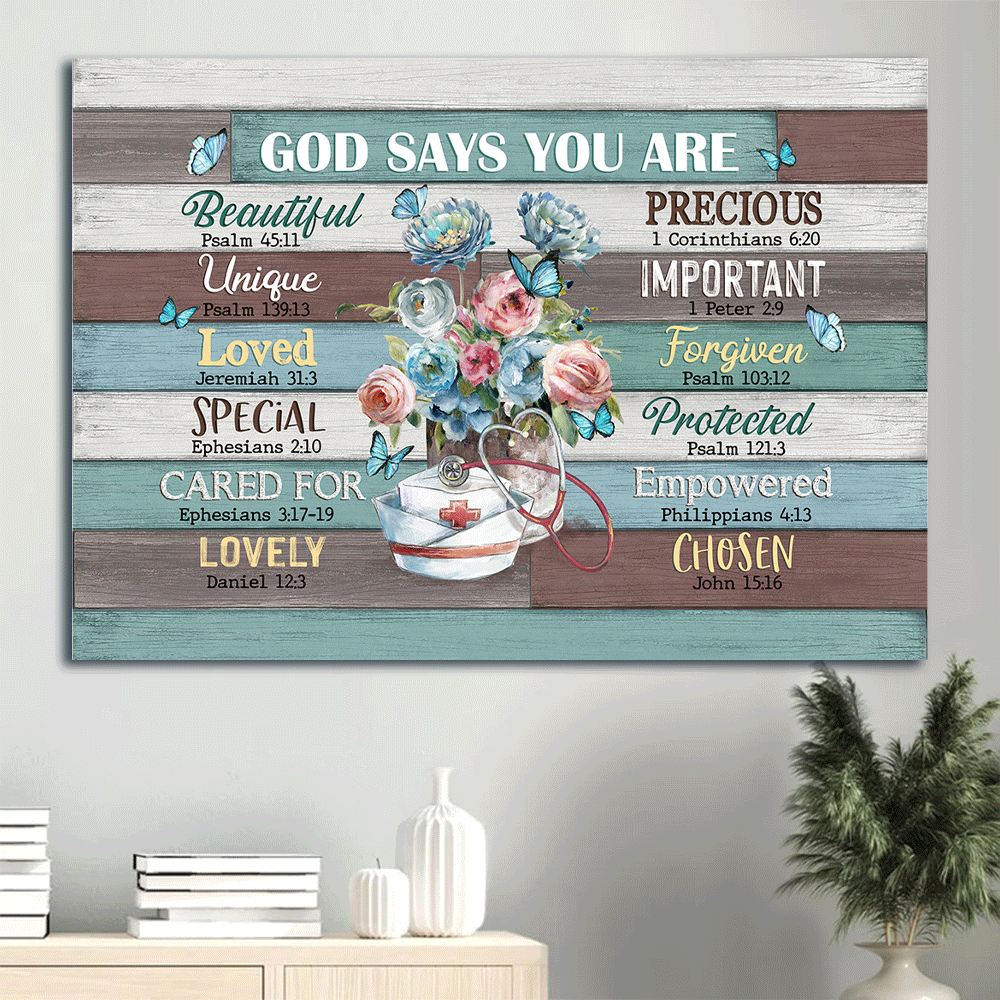 Jesus Landscape Canvas- Nurse's cap, Butterfly, Flower vase, God says you are canvas- Gift for Christian - Landscape Canvas Prints, Wall Art