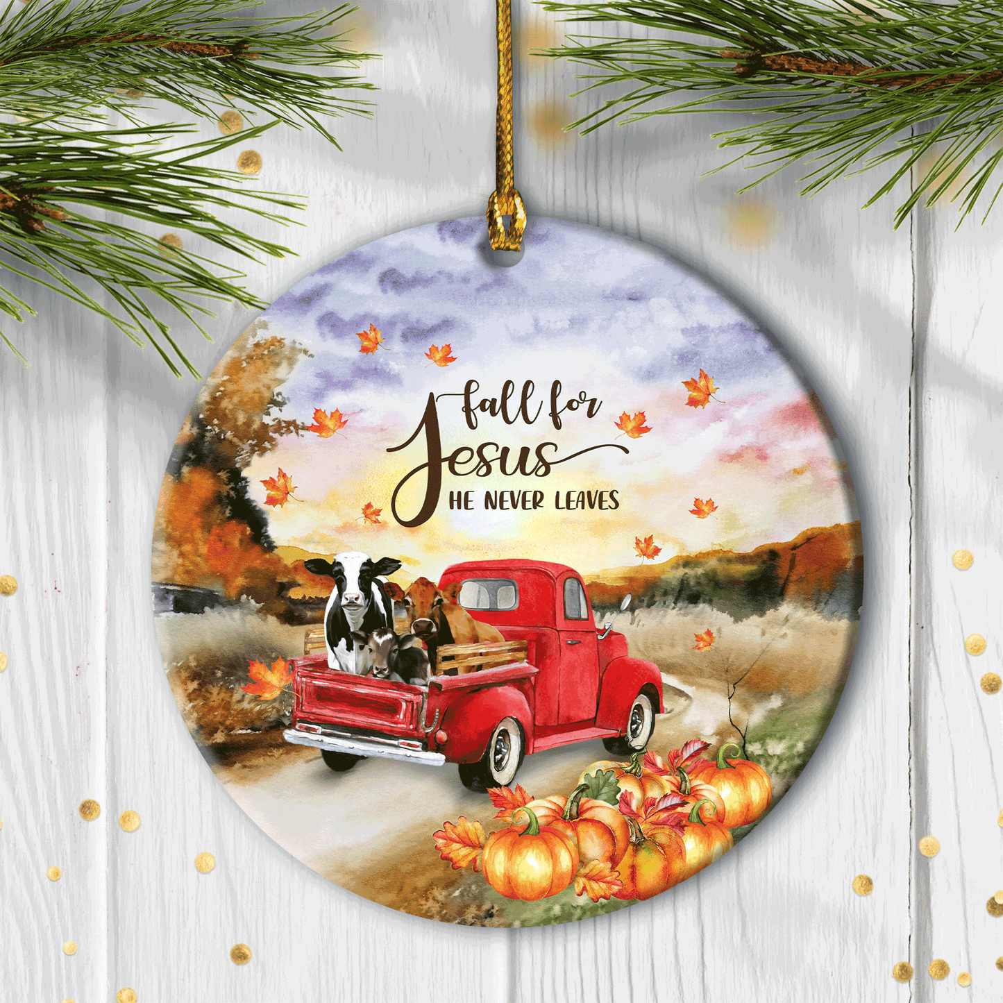 Jesus And The Dairy Cow - Ceramic Circle Ornament - Jesus, God, Faith Painting - Gift for Religious Christian