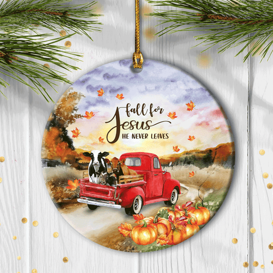 Jesus And The Dairy Cow - Ceramic Circle Ornament - Jesus, God, Faith Painting - Gift for Religious Christian