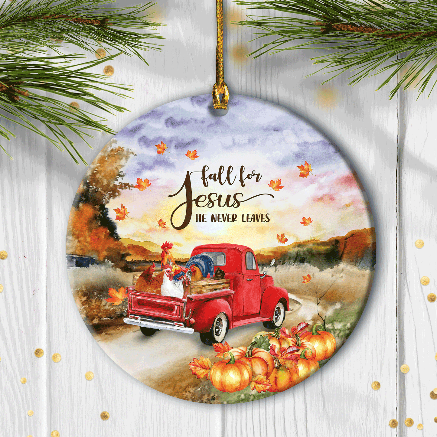 Jesus And The Chickens - Ceramic Circle Ornament - Jesus, God, Faith Painting - Gift for Religious Christian