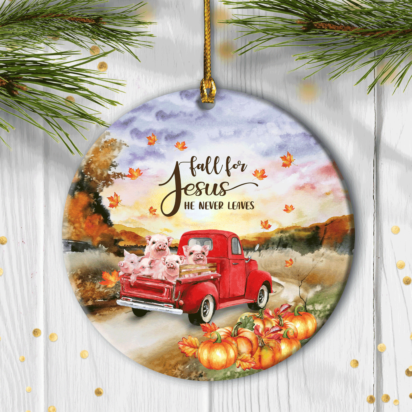 Jesus And The Pigs - Ceramic Circle Ornament - Jesus, God, Faith Painting - Gift for Religious Christian