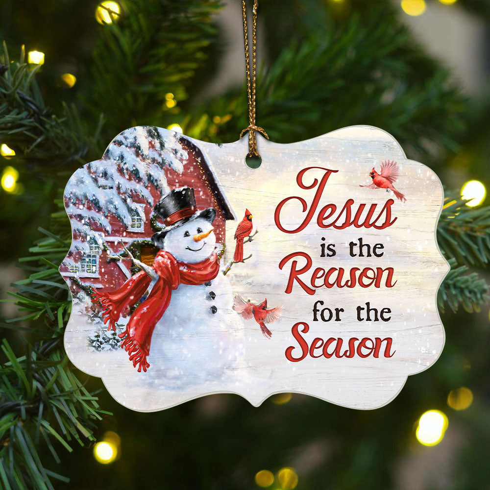 Jesus Benelux Aluminum Ornament - Snowman, Winter garden, red cardinals - Christian Gift - Jesus is the reason for the season