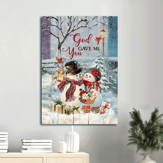 Jesus Portrait Canvas- Snowman couple, Winter Park- Gift for Christian- God gave me you -  Portrait Canvas Prints, Wall Art