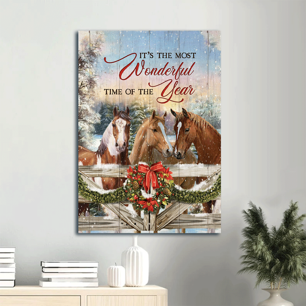 Jesus Portrait Canvas- Horse farm, Christmas Wreath, Winter canvas- Gift for Christian- It's the most wonderful time of the year - Portrait Canvas Prints, Wall Art