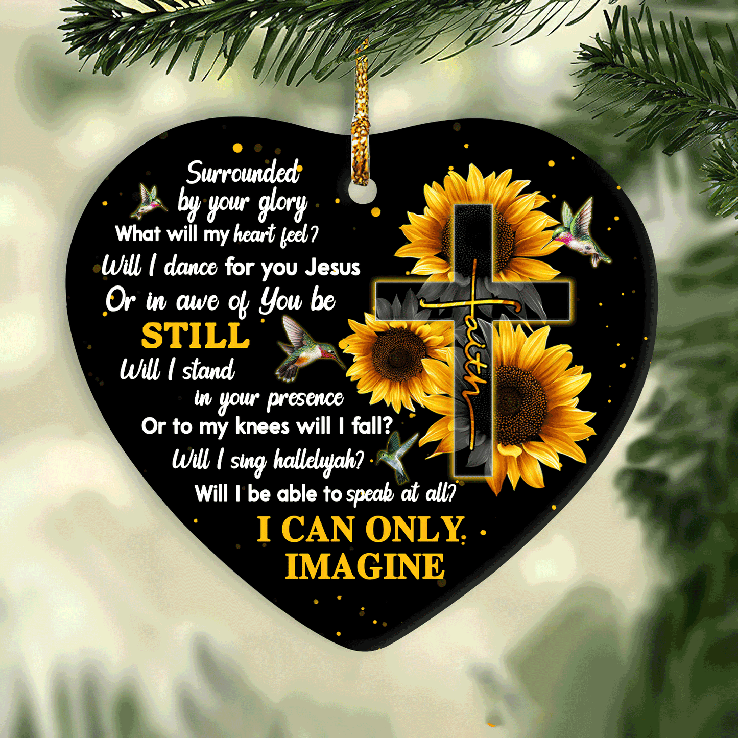 Jesus - Heart Ceramic Ornament - Sunflower and The crosses - I can only imagine - Christian Gift