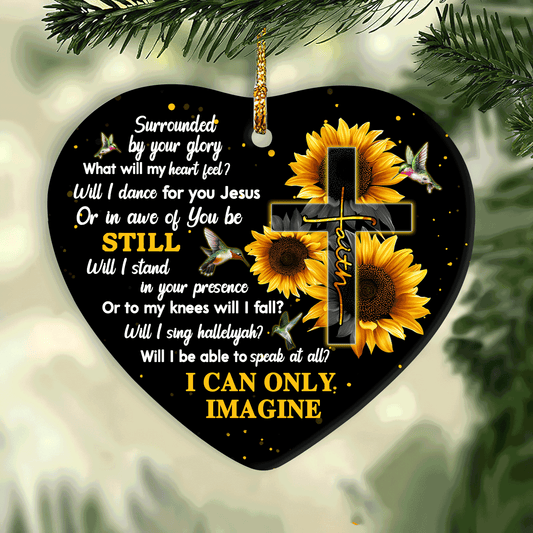 Jesus - Heart Ceramic Ornament - Sunflower and The crosses - I can only imagine - Christian Gift
