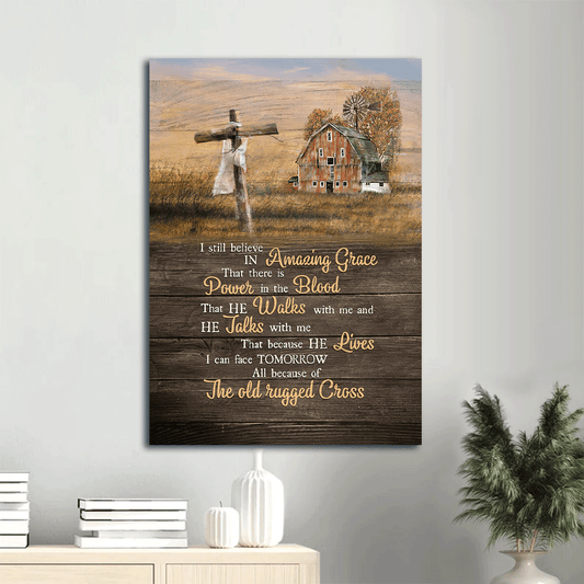 Jesus Portrait Canvas- Meadow land, Wooden cross canvas- Gift for Christian- I still believe in amazing grace - Portrait Canvas Prints, Wall Art