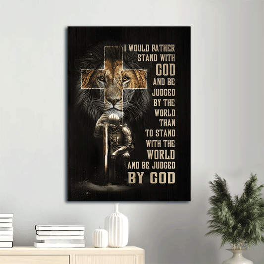 Jesus Portrait Canvas- Lion of Judah, Cross, Warrior canvas - Gift for Christian- I would rather stand with God - Portrait Canvas Prints, Wall Art